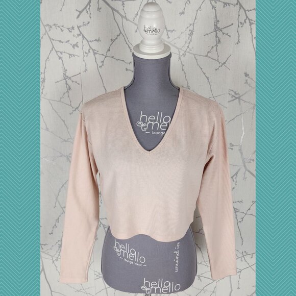 Sunday Best Cream Beige Waffle Knit V-Neck Baby Tee - Picture 1 of 4